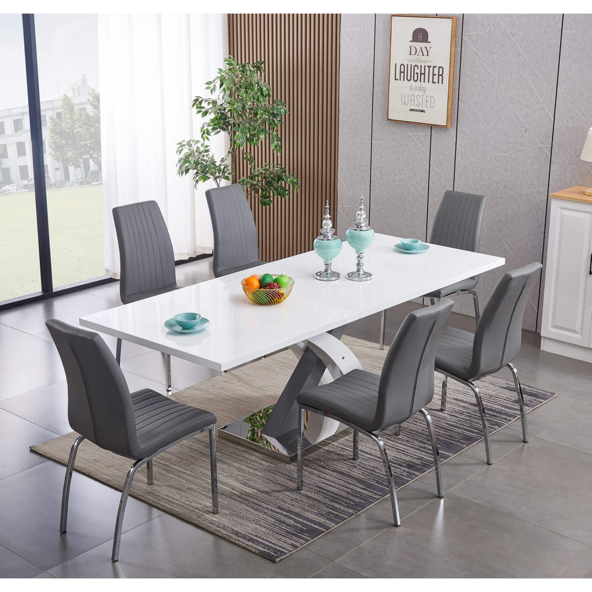 Zurich Extending Dining Table High Gloss White & Grey - Grey, High Gloss White