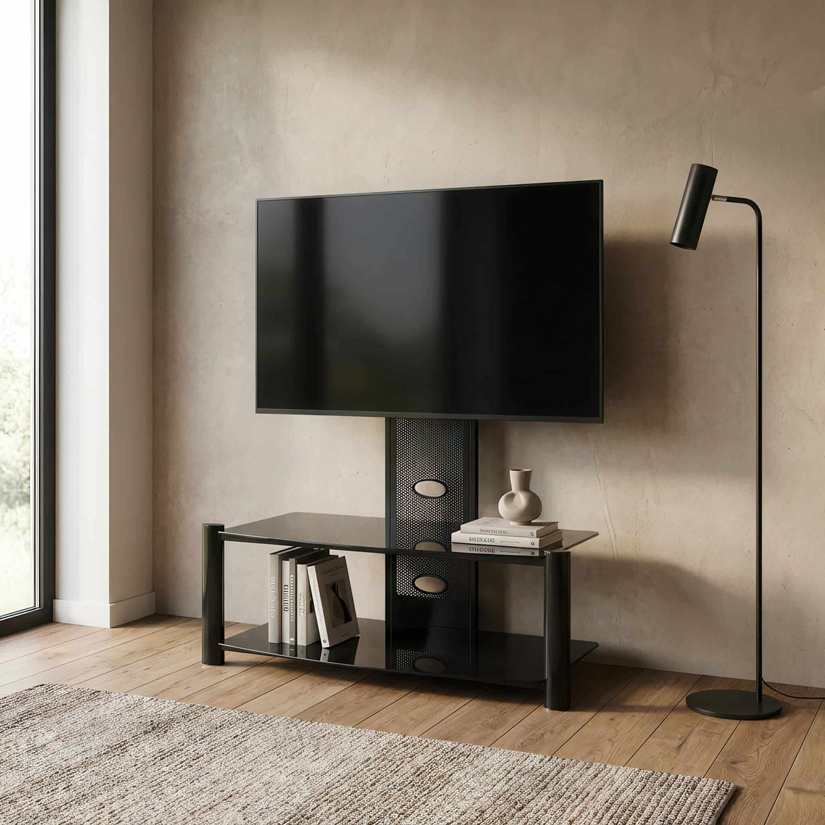 Alpine Flat Screen TV Stand Black (Baron)