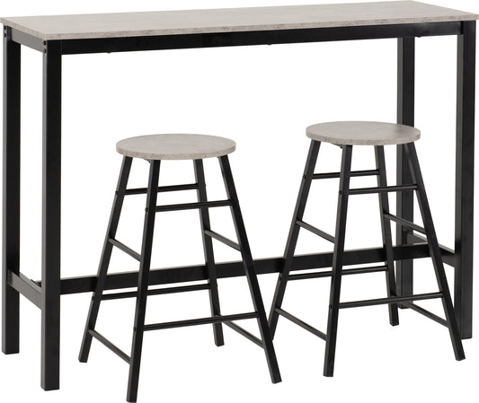 Athens Breakfast Bar Set - Concrete Effect/Black - Furniture Cash and Carry