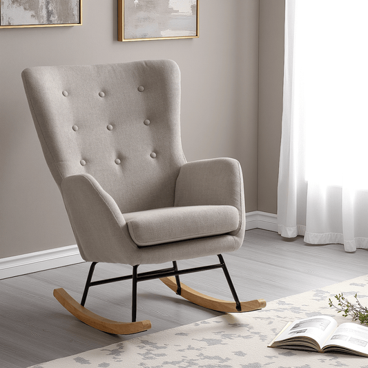 Hayden Rocking Chair - Beige Fabric - Furniture Cash and Carry