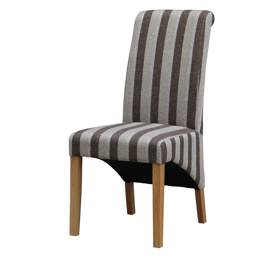 Kingsland Fabric Chair Solid Rubberwood Brown & Grey Stripe (Set of 2)
