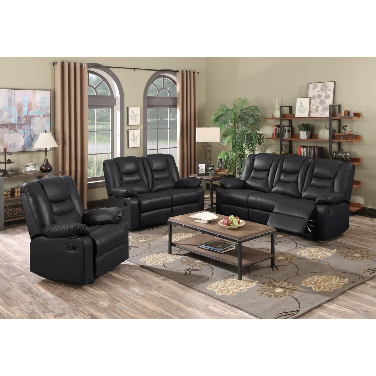 Kirk Recliner Bonded PU 3 Seater - Dark Chocolate