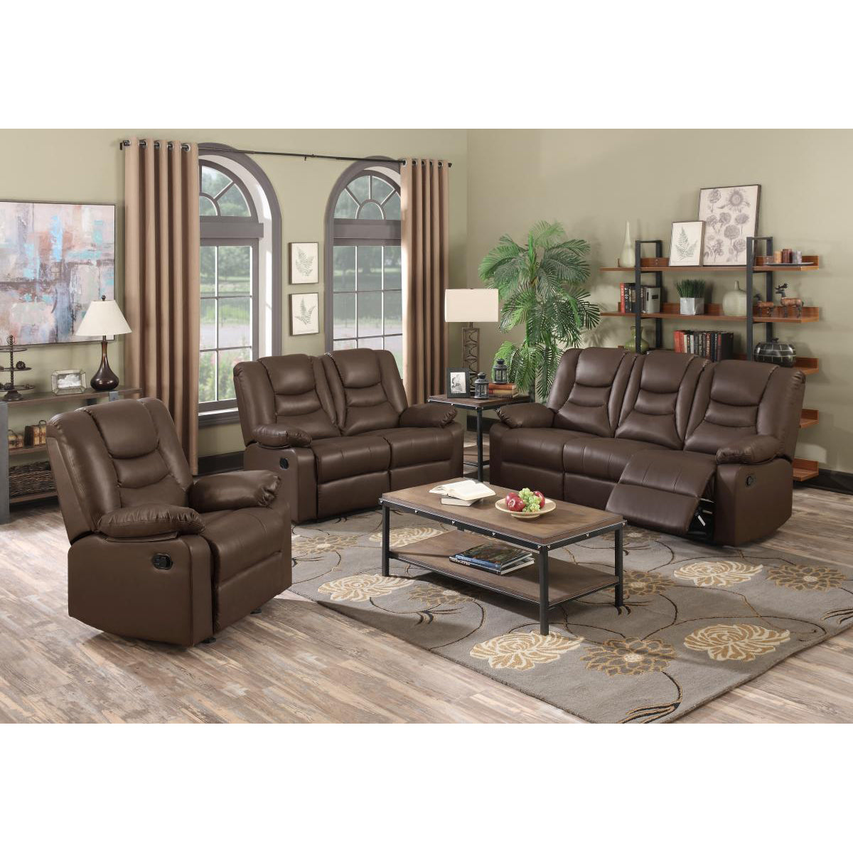 Kirk Recliner Bonded PU 3 Seater - Dark Chocolate