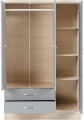 Nevada 3 Door 2 Drawer Mirrored Wardrobe - Furniture Cash and Carry