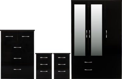 Nevada 3 Door 2 Drawer Mirrored Wardrobe Bedroom Set - Furniture Cash and Carry