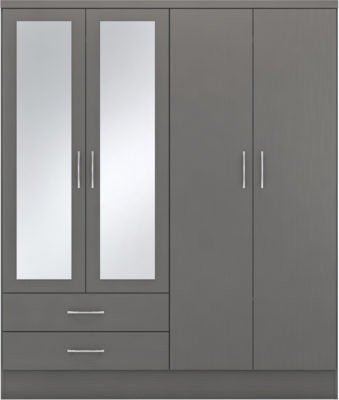 Nevada 4 Door 2 Drawer Mirrored Wardrobe - Furniture Cash and Carry