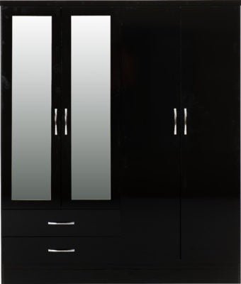 Nevada 4 Door 2 Drawer Mirrored Wardrobe - Furniture Cash and Carry