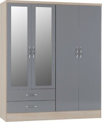 Nevada 4 Door 2 Drawer Mirrored Wardrobe - Furniture Cash and Carry