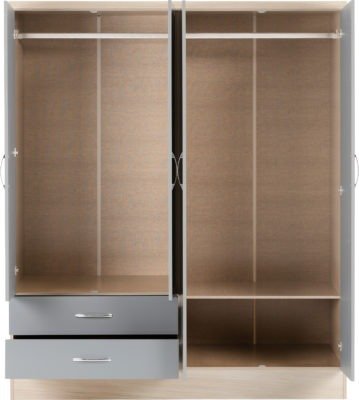 Nevada 4 Door 2 Drawer Mirrored Wardrobe - Furniture Cash and Carry
