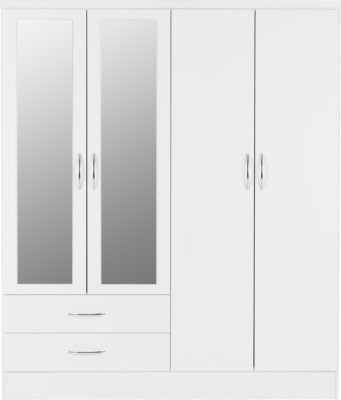 Nevada 4 Door 2 Drawer Mirrored Wardrobe - Furniture Cash and Carry