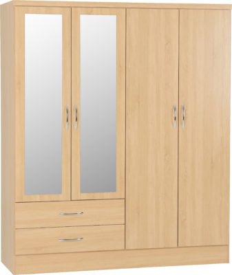 Nevada 4 Door 2 Drawer Mirrored Wardrobe - Furniture Cash and Carry