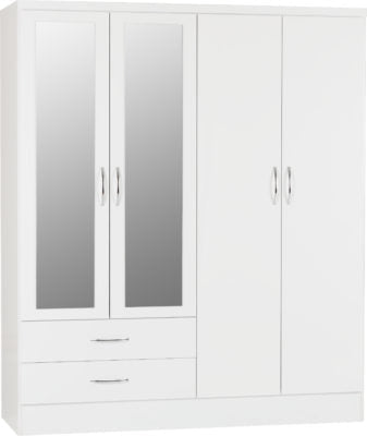 Nevada 4 Door 2 Drawer Mirrored Wardrobe - Furniture Cash and Carry