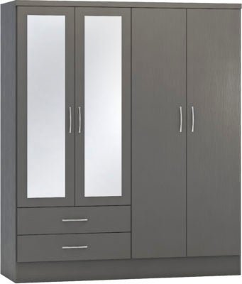 Nevada 4 Door 2 Drawer Mirrored Wardrobe - Furniture Cash and Carry