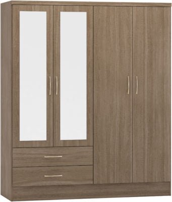 Nevada 4 Door 2 Drawer Mirrored Wardrobe - Furniture Cash and Carry