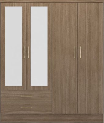 Nevada 4 Door 2 Drawer Mirrored Wardrobe - Furniture Cash and Carry