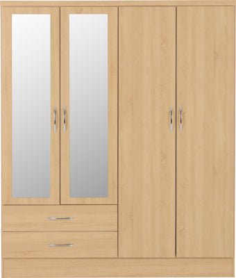 Nevada 4 Door 2 Drawer Mirrored Wardrobe - Furniture Cash and Carry