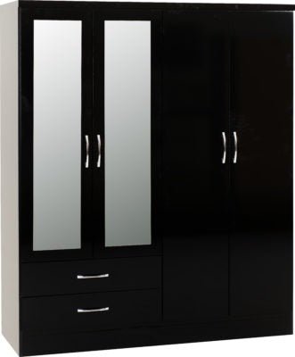 Nevada 4 Door 2 Drawer Mirrored Wardrobe - Furniture Cash and Carry