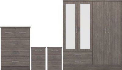 Nevada 4 Door 2 Drawer Mirrored Wardrobe Bedroom Set - Furniture Cash and Carry
