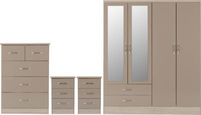Nevada 4 Door 2 Drawer Mirrored Wardrobe Bedroom Set - Furniture Cash and Carry