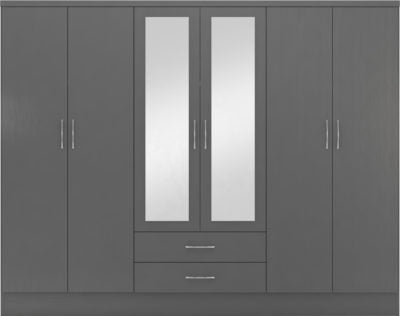 Nevada 6 Door 2 Drawer Mirrored Wardrobe - Furniture Cash and Carry
