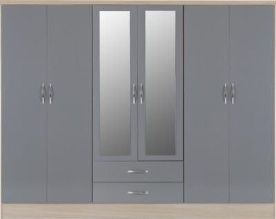 Nevada 6 Door 2 Drawer Mirrored Wardrobe - Furniture Cash and Carry