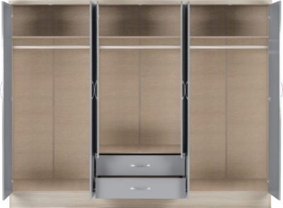 Nevada 6 Door 2 Drawer Mirrored Wardrobe - Furniture Cash and Carry