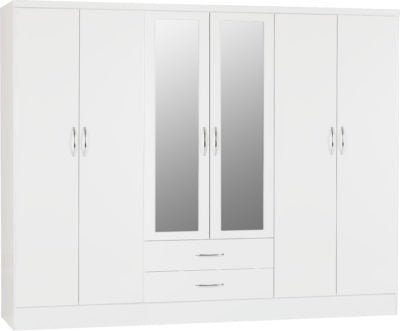 Nevada 6 Door 2 Drawer Mirrored Wardrobe - Furniture Cash and Carry