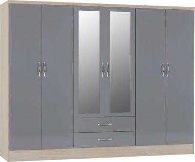 Nevada 6 Door 2 Drawer Mirrored Wardrobe - Furniture Cash and Carry