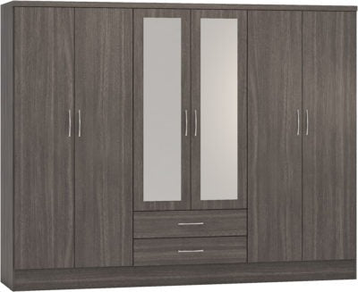Nevada 6 Door 2 Drawer Mirrored Wardrobe - Furniture Cash and Carry
