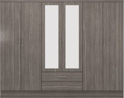 Nevada 6 Door 2 Drawer Mirrored Wardrobe - Furniture Cash and Carry