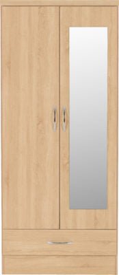 Nevada Mirrored 2 Door 1 Drawer Wardrobe - Furniture Cash and Carry