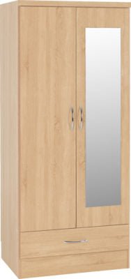 Nevada Mirrored 2 Door 1 Drawer Wardrobe - Furniture Cash and Carry