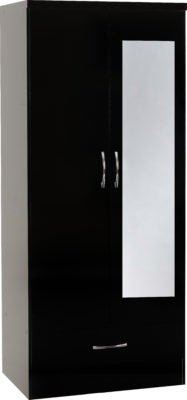 Nevada Mirrored 2 Door 1 Drawer Wardrobe - Furniture Cash and Carry