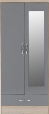 Nevada Mirrored 2 Door 1 Drawer Wardrobe - Furniture Cash and Carry