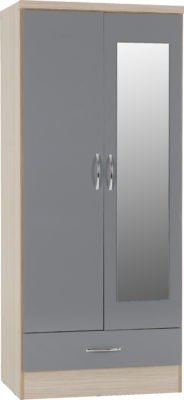 Nevada Mirrored 2 Door 1 Drawer Wardrobe - Furniture Cash and Carry