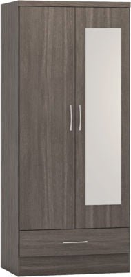 Nevada Mirrored 2 Door 1 Drawer Wardrobe - Furniture Cash and Carry