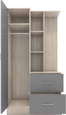 Nevada Mirrored Open Shelf Wardrobe - Furniture Cash and Carry