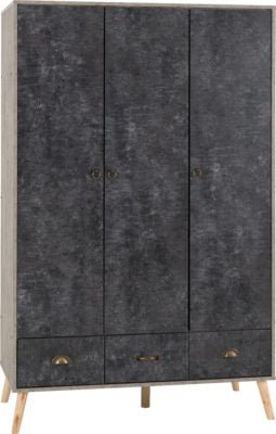 Nordic 3 Door 3 Drawer Wardrobe - Furniture Cash and Carry
