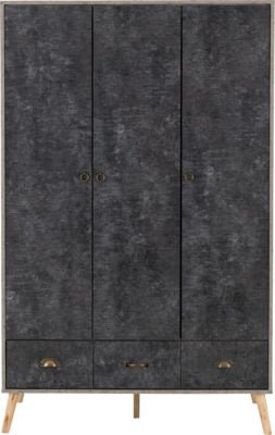 Nordic 3 Door 3 Drawer Wardrobe - Furniture Cash and Carry