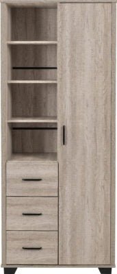 Oliver 1 Door 3 Drawer Open Shelf Wardrobe - Furniture Cash and Carry