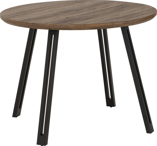 Quebec Round Dining Table - Medium Oak Effect/Black - Furniture Cash and Carry