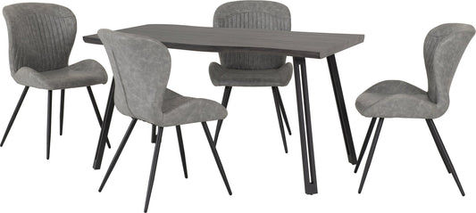 Quebec Wave Edge Dining Set - Black Wood Grain/Black/Grey Faux Leather - Furniture Cash and Carry