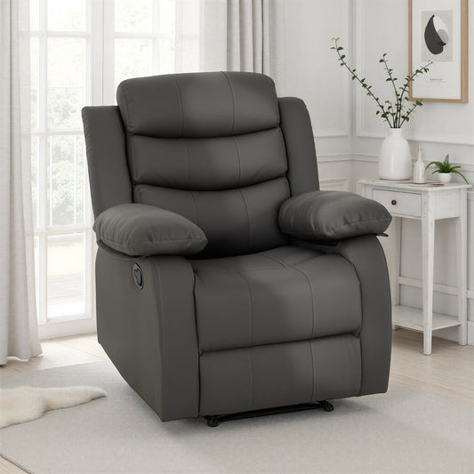 Roma Recliner Chair - Grey Faux Leather - Furniture Cash and Carry