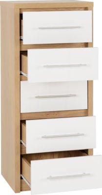 Seville 5 Drawer Narrow Chest - Furniture Cash and Carry