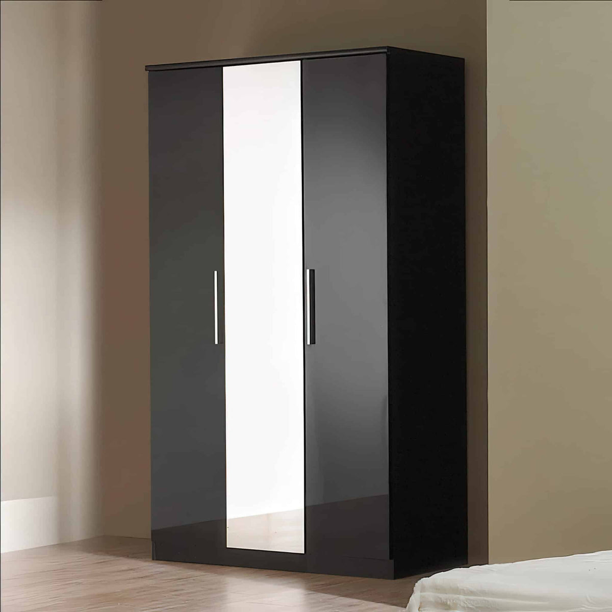 Topline Robe with Centre Mirror 3 Door Black - Black, White