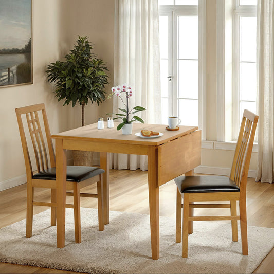 Vienna Drop Leaf Dining Set - Medium Oak/Brown Faux Leather - Furniture Cash and Carry
